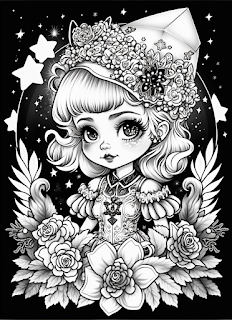 Adorable kawaii girl black and white coloring pages for free download
