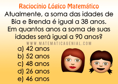 A soma das idades de Bia e Brenda é igual a 38 anos. Em quantos anos a soma de suas idades...