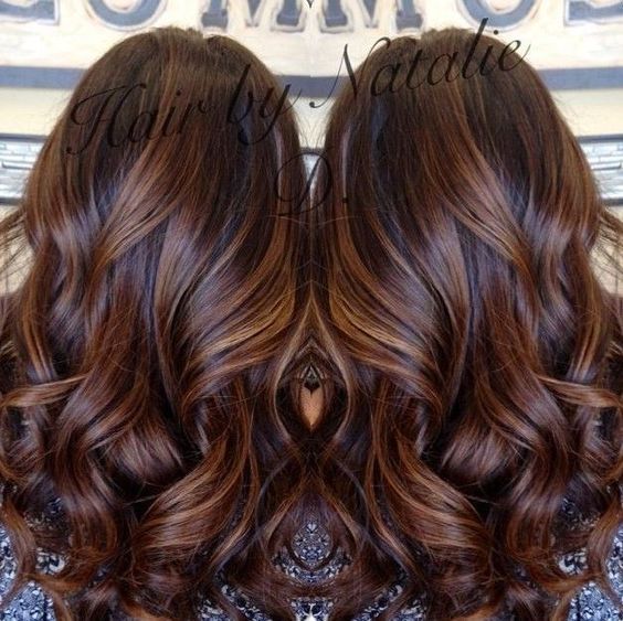 Long Curled Chocolate Brown Hair with Cinnamon Highlights