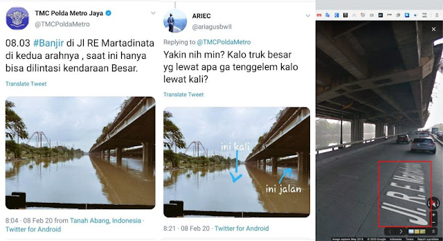 hoax TMC Polda Metro Jaya Jl. RE Martadinata Banjir foto kali Ancol