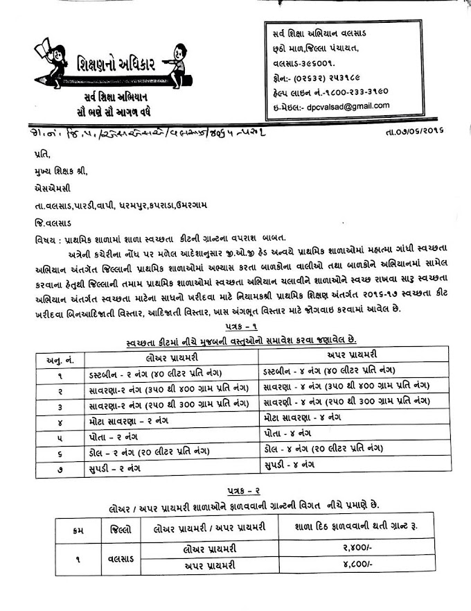 સ્વચ્છતા કિટ ખરીદવા બાબત વલસાડ 