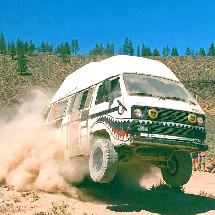 VW Type 25 (Type 3 if you're USian) Sharktooth Syncro Camper heading skyward with alacrity