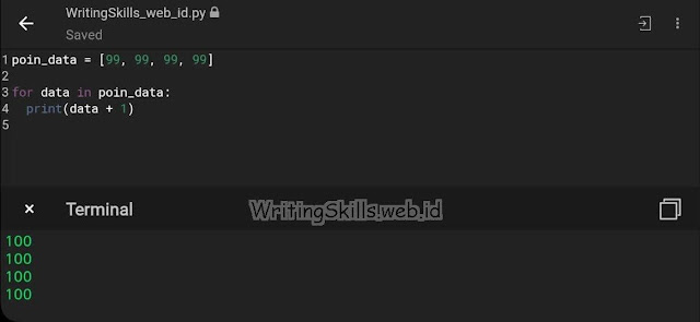 Contoh Perulangan (Loops) Number dengan Operasi Pertambahan pada List Bahasa Python