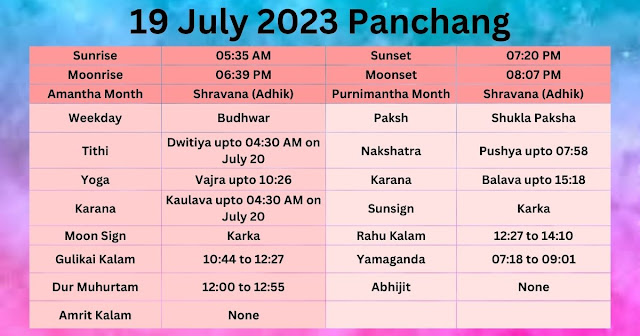 19 July 2023 Panchang