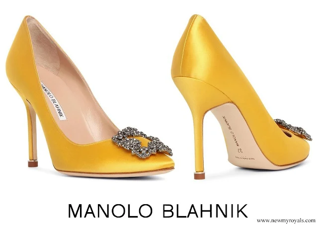 Crown Princess Mary wore Manolo Blahnik Hangisi yellow satin pumps