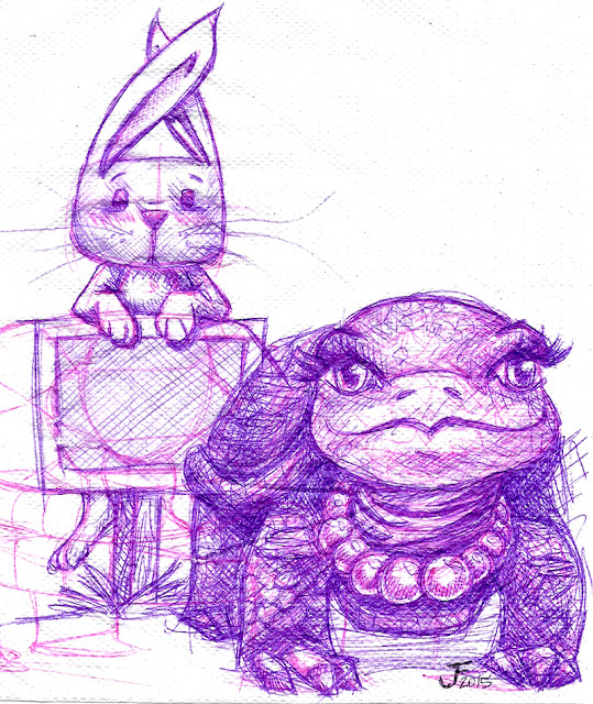 Inktober sketch 01 - turtle and rabbit - jfleming 2015