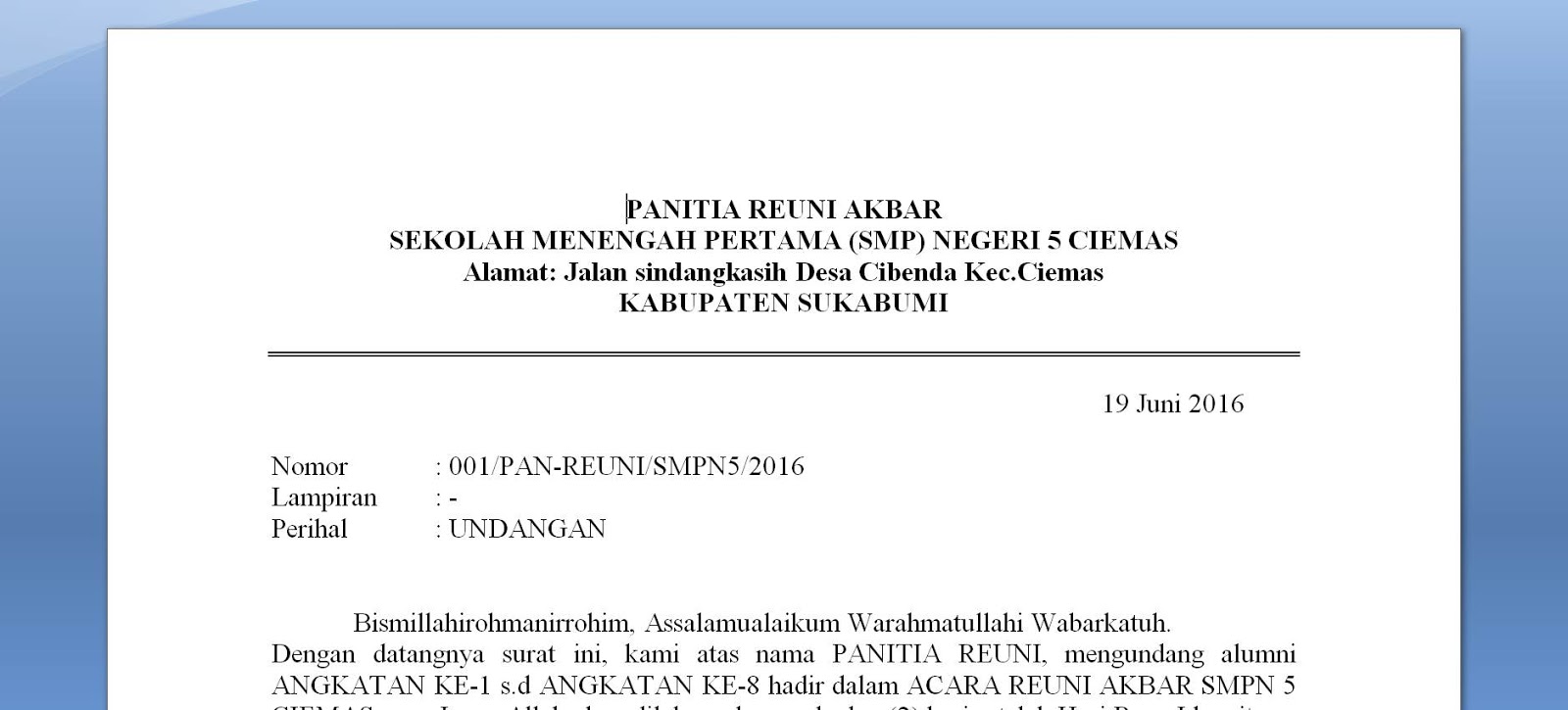 Contoh Surat Undangan Reuni Kus