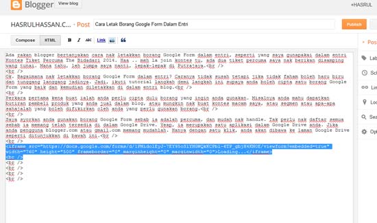 Cara Letak Borang Google Form Dalam Entri