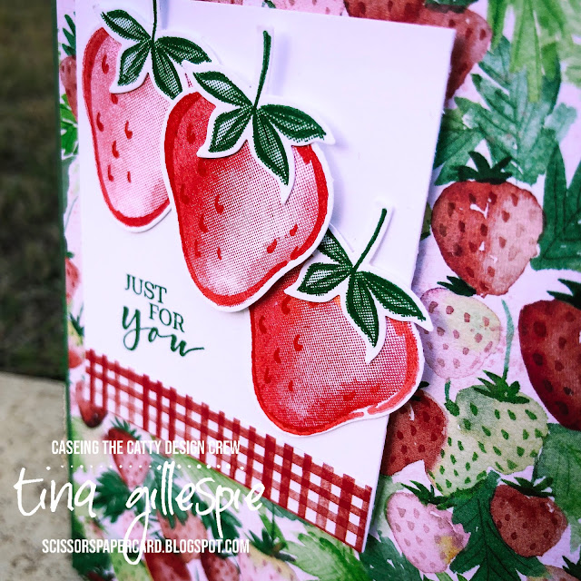 scissorspapercard, Stampin' Up!, CASEing The Catty, Sweet Strawberry, Berry Delightful DSP