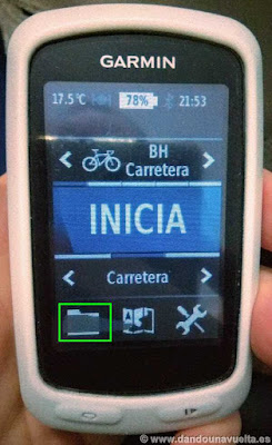 Elegir carpeta de la pantalla principal, cargar ruta en Garmin