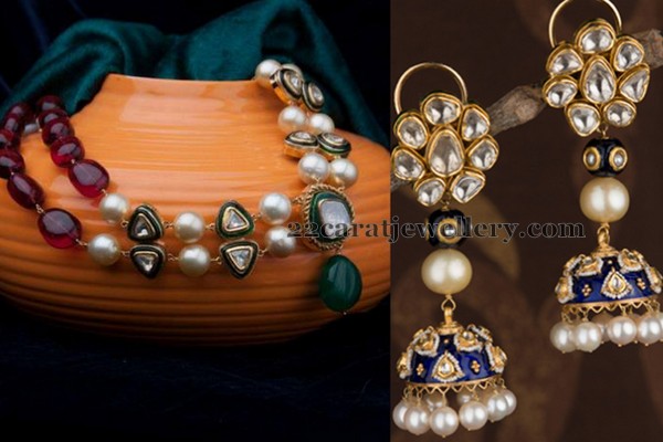 Ruby Beads Set Polki Jhumkas