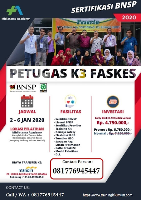Petugas K3 Fasilitas Kesehatan murah tgl. 2-6 Januari 2020 di Jakarta