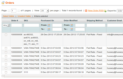 Customised Order Grid