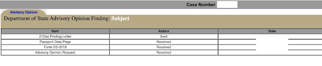 screenshot of state.gov showing the status of Advisory Opinion regarding 212(e)