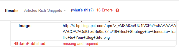 articles rich snippet error