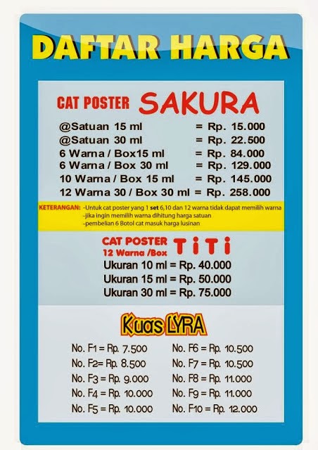 Cat Poster SAKURA dan TITI DAFTAR HARGA Brosur