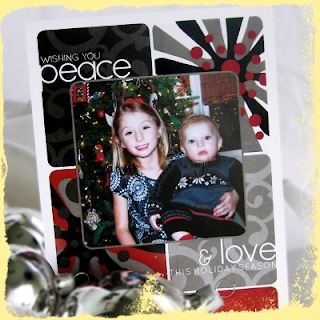 custom scroll snowflake peace and love holiday card