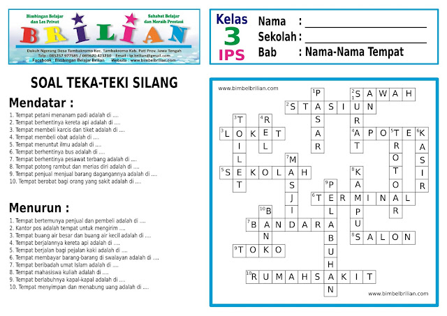  Tempat berhentinya kereta api yaitu di  Soal Teka-Teki Silang (TTS) IPS Kelas 3 SD Tentang Nama-Nama Tempat 