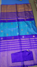 Uppada blue color saree with small apple butta