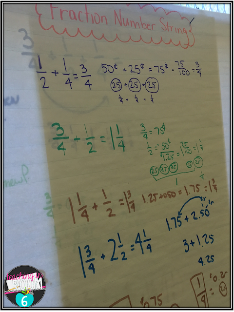 Using number strings to get the fifth graders to add unlike denominators in their head.