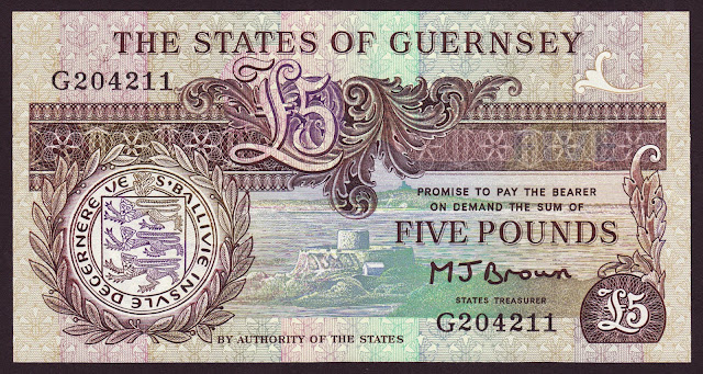 Guernsey Banknotes 5 Pounds banknote 1991 Fort Grey