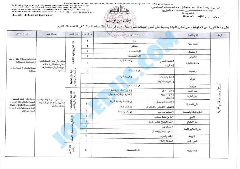 استاذ مساعد قسم ب بجامعة البويرة