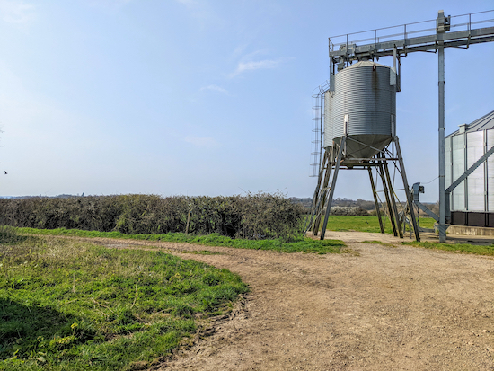 Walkern bridleway 7 is to the left of the hopper with the hedge on the right