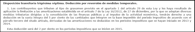 Ley 27/2014 Impuesto Sociedades Disposición Transitoria 37ª