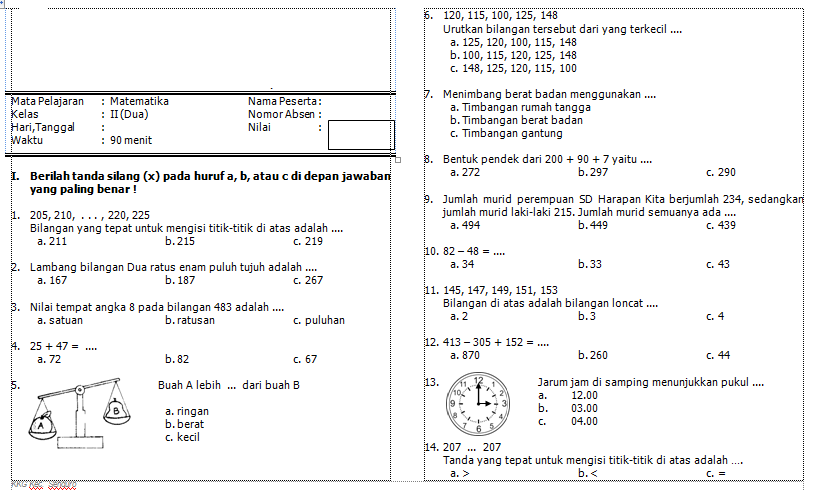 Download Soal Matematika Kelas 2 SD Semester 1 Lengkap  Download Administrasi Sekolah