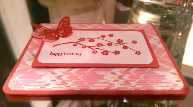 Pink Butterfly Card Using Martha Stewart Punch and Stampin' Up! Stamps