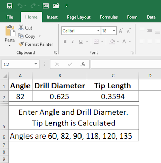 Drill Tip Length Calculator