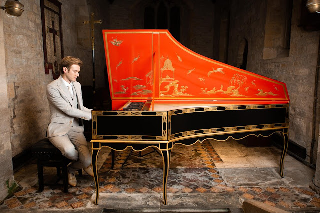 Nathaniel Mander with the harpsichord used for his recording of Bach's Goldberg Variations