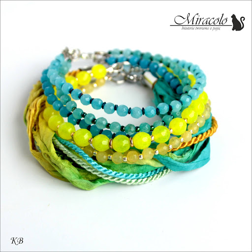 Miracolo, bransoletka z jadeitów, sari, jedwab, jade bracelet