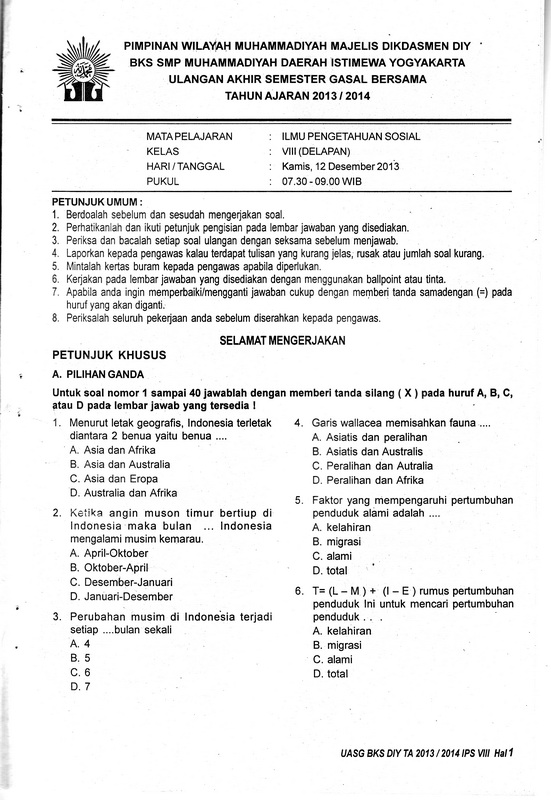 Soal Uas Ips Smp Kelas 7 9 Semester 1 Bks Muhammadiyah Diy Giri