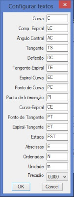 Janela de configuração de textos do LISP ADQC