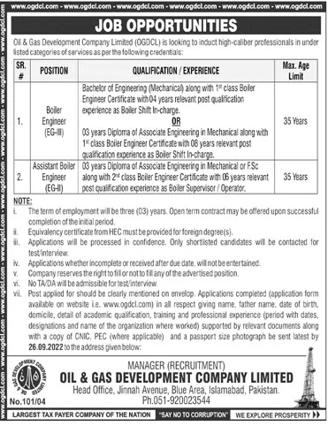 Latest Jobs In Oil and Gas Development Company Limited OGDCL  Islamabad  2022