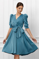 Rochie de ocazie Anastasia bleu sidefat •
