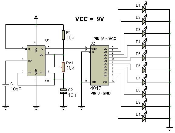 RANGKAIAN RUNNING LED MENGGUNAKAN IC 4017 Syarif Projects