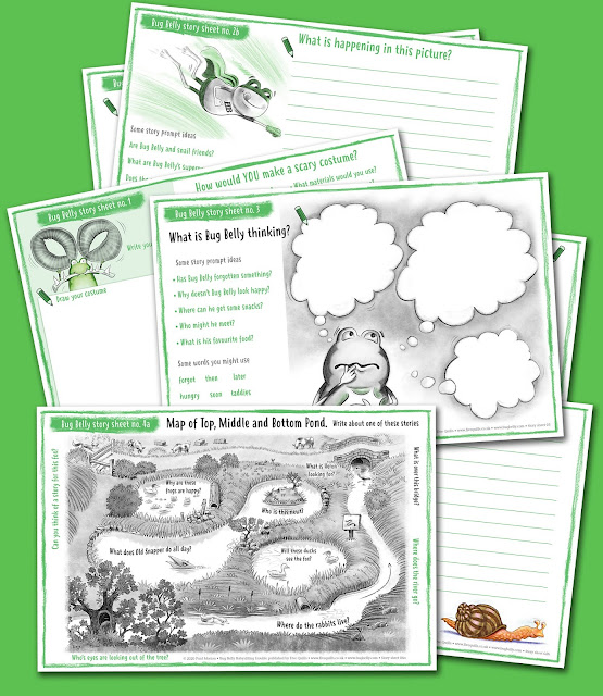 Image showing a selection of English activity sheets for Bug Belly the frog