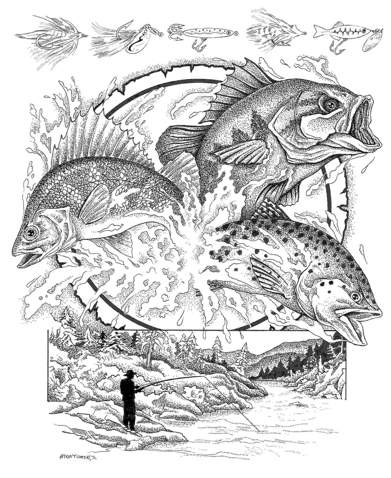 Fly Fishing Coloring Pages 1
