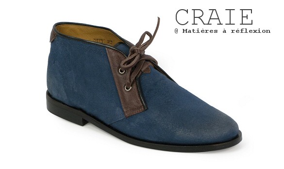 Desert boots homme toile bleu enduite cuir Craie