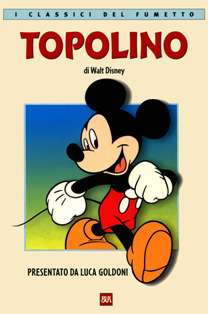 I Classici del Fumetto BUR 5 [Topolino di Walt Disney] - Ottobre 1999 | CBR 215 dpi | Mensile | Fumetti | Universo Bonelli | Universo DC | Universo Disney
Numero volumi : 18
I Classici del Fumetto ovvero una splendida collana dedicata alla nona arte che ha proposto 18 eleganti volumi fra il luglio 1999 ed il maggio 2001, edita dalla Rizzoli nella collana BUR. Si tratta di volumi brossurati di grande formato dedicati ad alcuni famosissimi personaggi del fumetto, più o meno recenti.
I volumi si distinguono per una notevole foliazione (i volumi hanno un numero di pagine variabile che si aggira intorno a 300), una qualità di stampa ottima, un apparato critico e redazionale ricchissimo, provvisto di articoli su autori e personaggi, curiosità e notazioni storiche e corredato da una abbondantissima dose di illustrazioni, foto e disegni.
Inoltre la prefazione di ogni volume è realizzata da personaggi noti in qualche modo collegati (anche per semplice passione) al fumetto trattato, vedesi ad esempio Alessandro Baricco, Francesco Guccini e Loriano Machiavelli.
Le storie possono essere presentate in biano e nero o a colori, tendendo a rispettare la versione originaria e la loro riproposizione ottimale. L'apparato critico è sempre a colori.
Ma la cosa che maggiormente colpisce in questa collana è l'attenta selezione delle storie da pubblicare. Si tratta di avventure che rappresentano quasi sempre delle tappe di grande importanza nella vita editoriale dei personaggi trattati o comunque di alcune delle migliori storie per essi realizzate.
Si tratta quindi di una collana che ha rappresentato un'ottima iniziativa editoriale dedicata al fumetto, tanto da guadagnarsi il Premio ANAFI per la miglior iniziativa editoriale del 1999 ed il Premio CARTOOMICS per la miglior iniziativa editoriale del 2001.