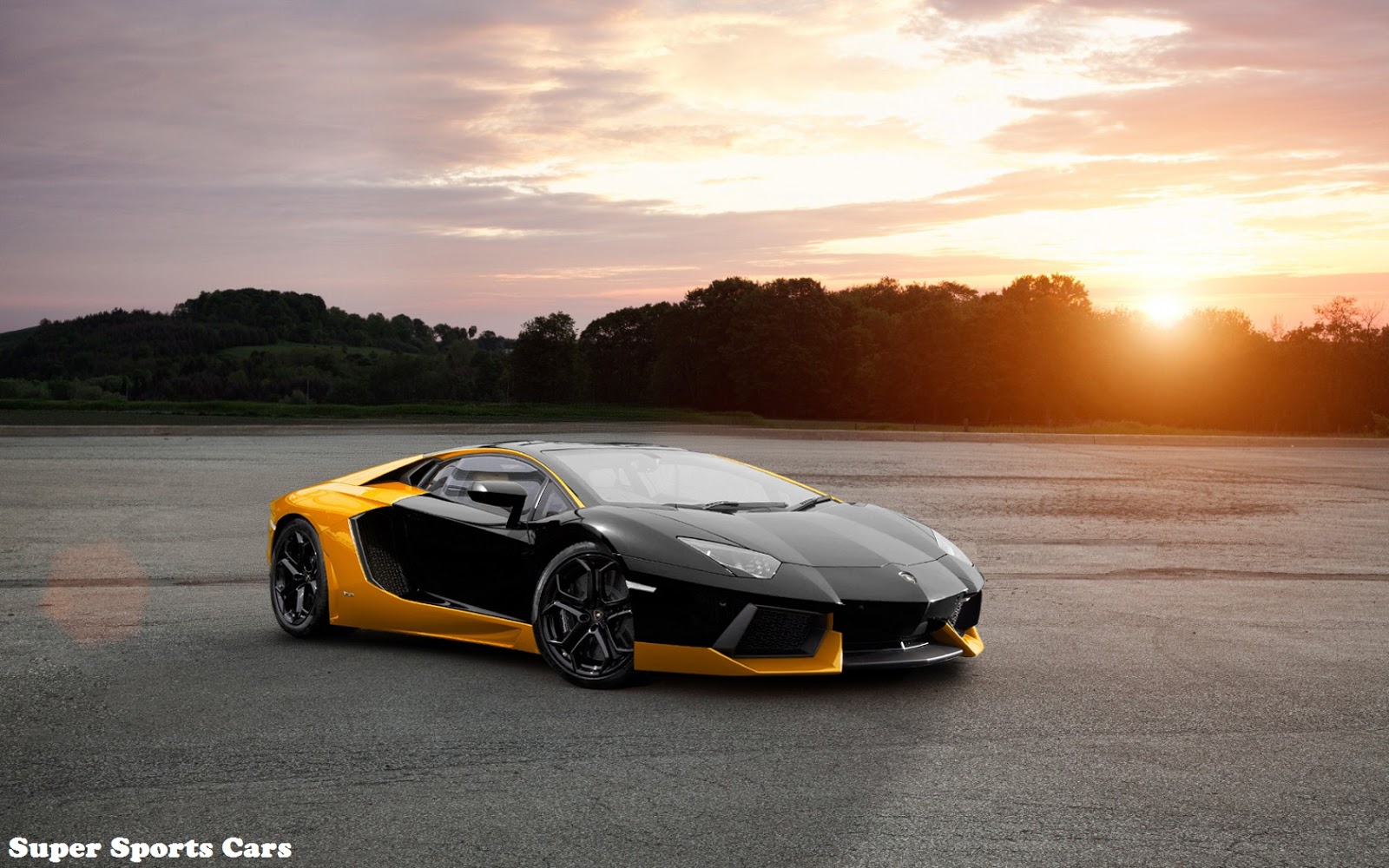 Black and Yellow Lamborghini Aventador