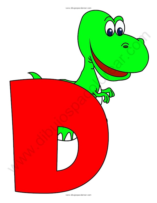 Letra D Dinosaurio abecedario dibujo a color y para colorear