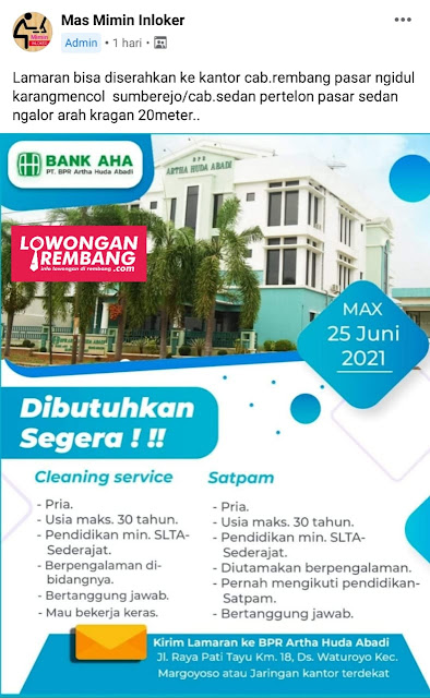 lowongan-kerja-cleaning-service-dan-satpam-bpr-artha-huda-abadi-rembang