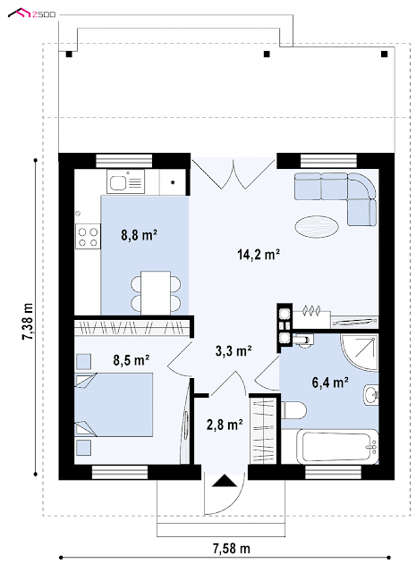 If you're looking to downsize, we have some small house with floor plans you'll want to see! Our small houses are under 82 square meters, but they still include everything you need to have a comfortable, complete home. These houses consist of 1-2 bedrooms, 1 bathroom, 1 kitchen, and a living room.