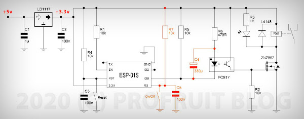 схема на ESP-01S Wi-Fi реле модул v4.