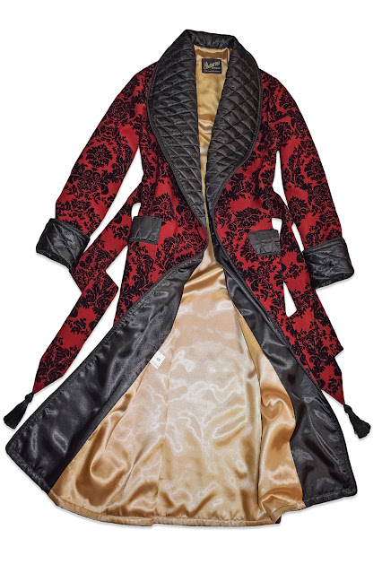 mens dressing gown red black paisley silk quilted housecoat smoking jacket