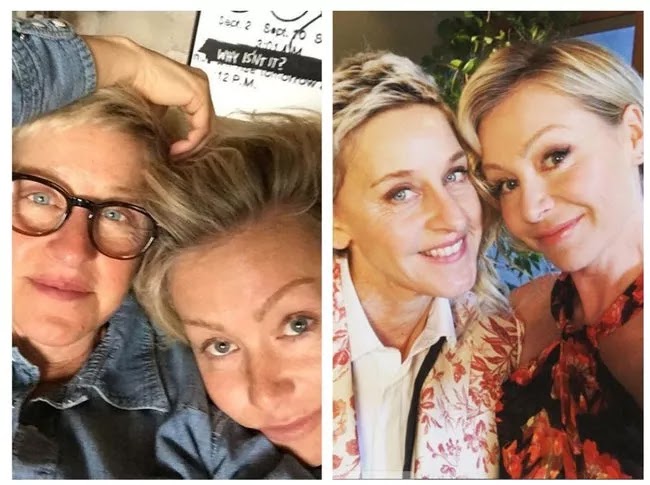 24 Pictures Of Famous Women With And Without Makeup - Portia de Rossi And Ellen Degeneres