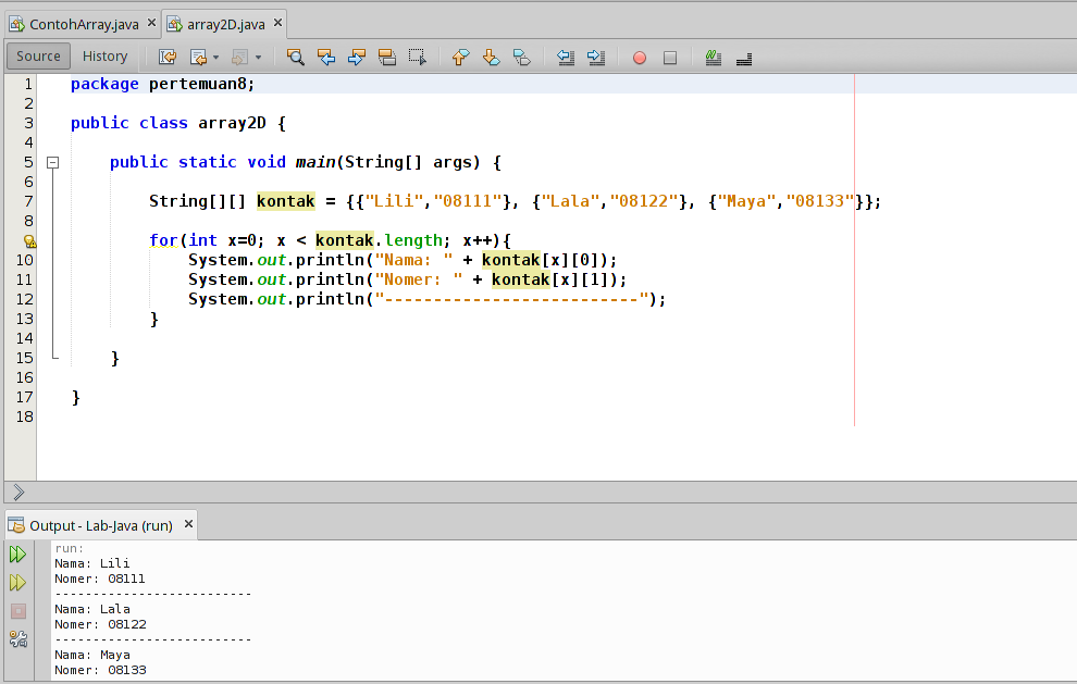 Contoh Array 2 Dimensi di Java